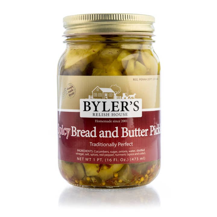 Byler's Spicy Bread and Butter Pickles, 16 oz for wholesale by Byler Canning Co.