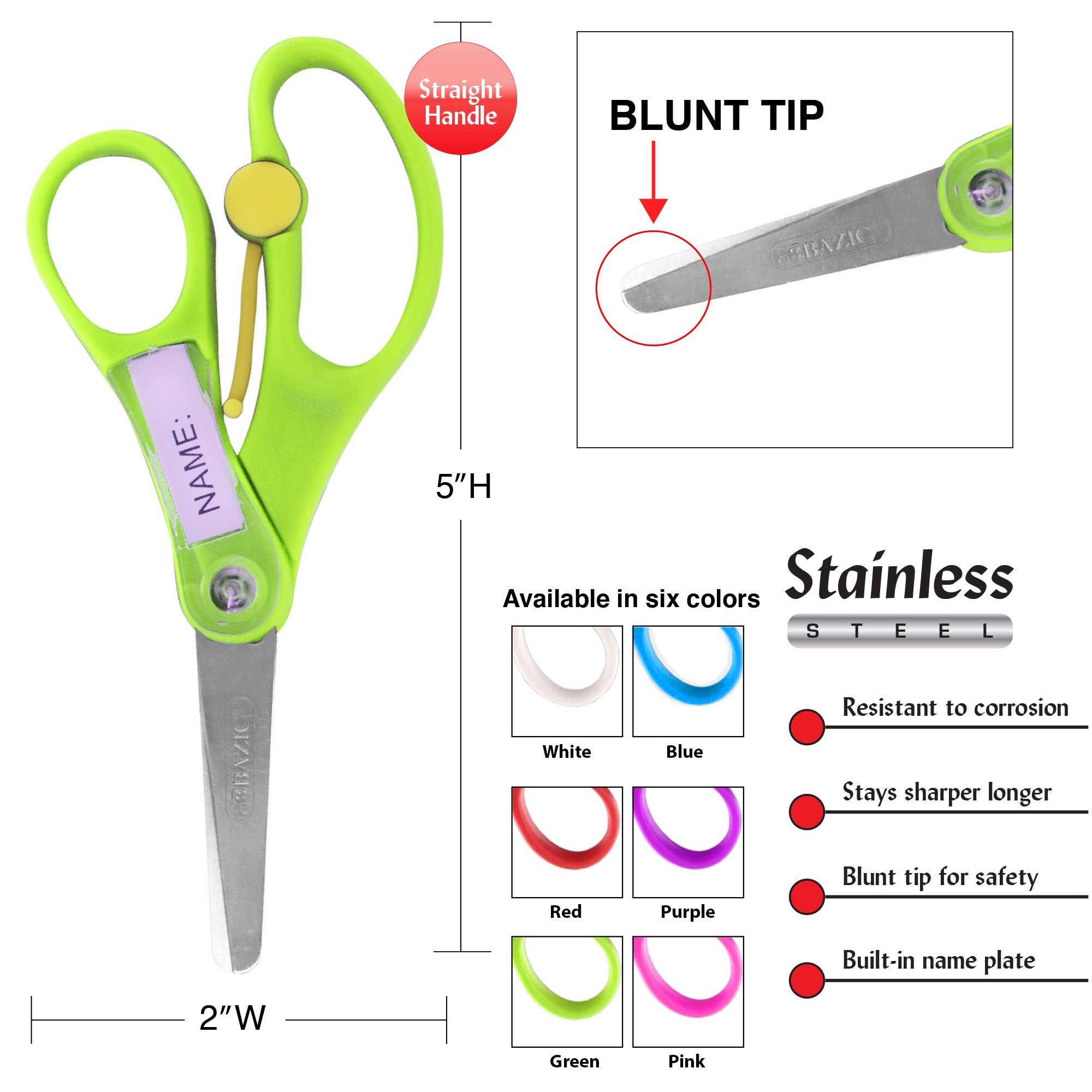 Luna Office Supply -  Everyday Essential - Wholesale Scissors - 5" Blunt Tip School Training Scissors w/ Name Tag7
