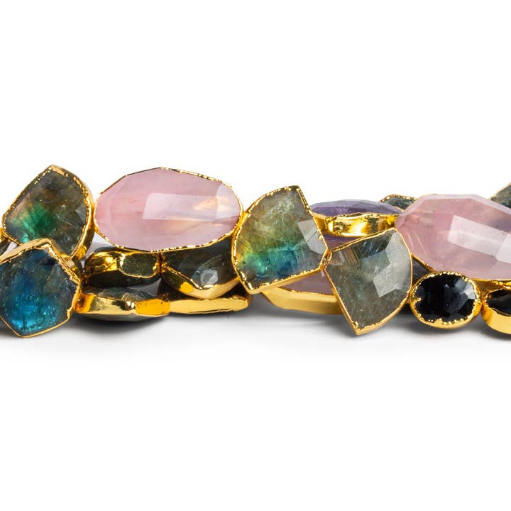 16x10mm Gold Leafed Multi Gemstone Beads 5 inch 11 beads for wholesale by The Bead Traders