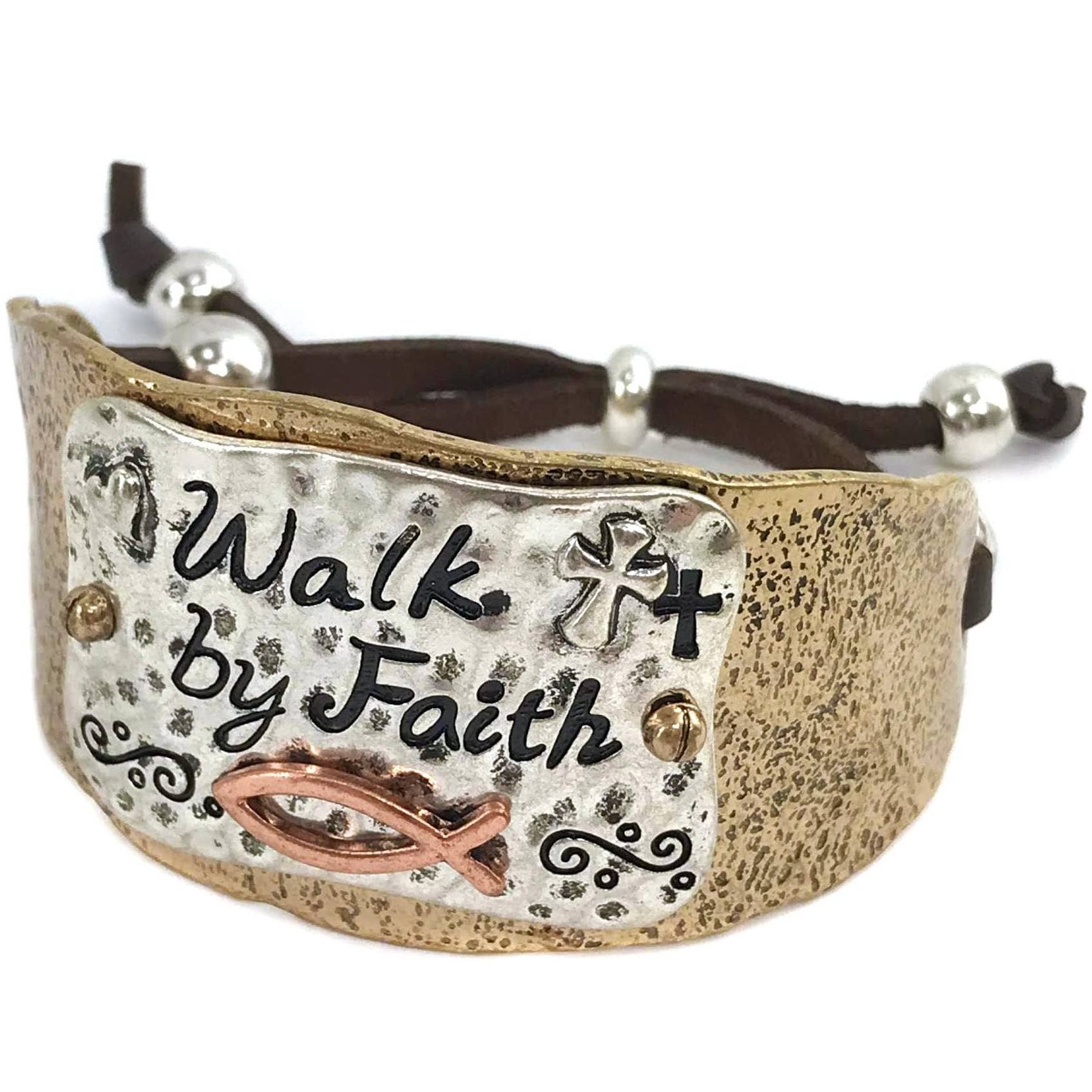Lunar Deer - Vendita all'ingrosso Bracciale a polsino - Walk by Faith Cross Fish - Bracciale rigido con patina religiosa0