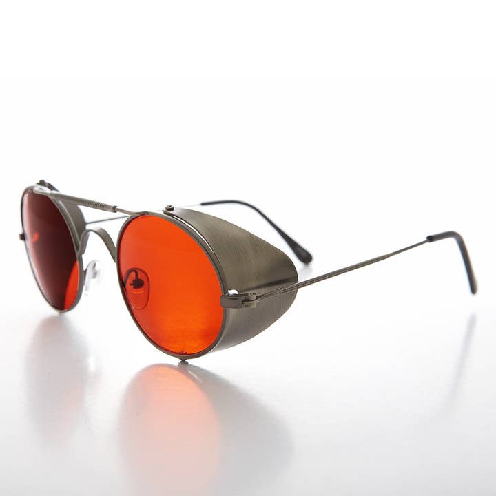 Red Lens Steampunk Sunglass with Folding Side Shields - Bram 7 for wholesale by SUNGLASS MUSEUM