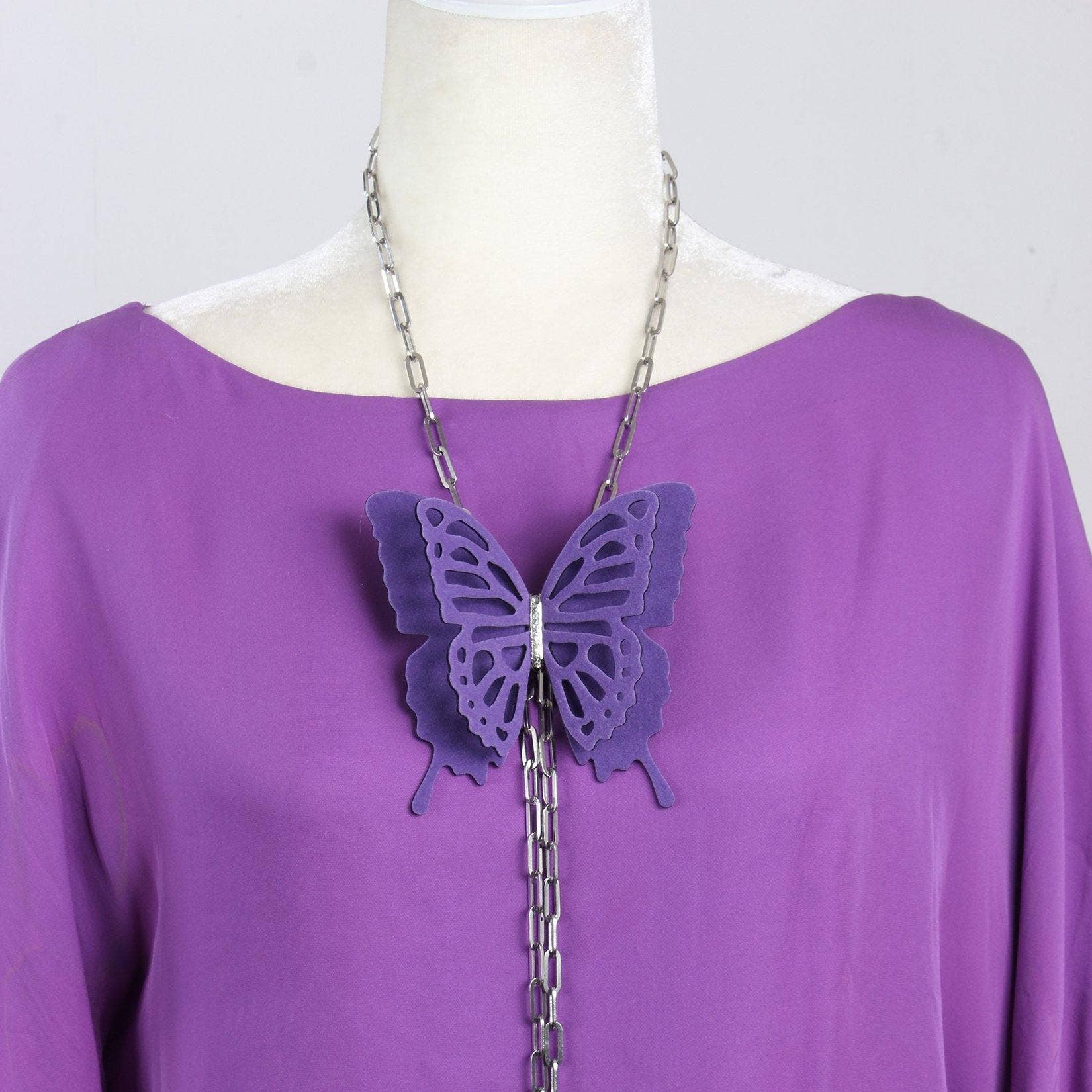 Fashion Butterflies - Venta al por mayor Broches - Broche grande de mariposa de terciopelo morado | Gargantilla | Collar6