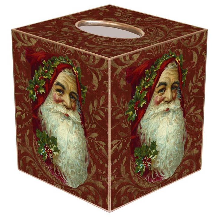 Santa Face on Red Damask Tissue Box Cover for wholesale by Marye-Kelley