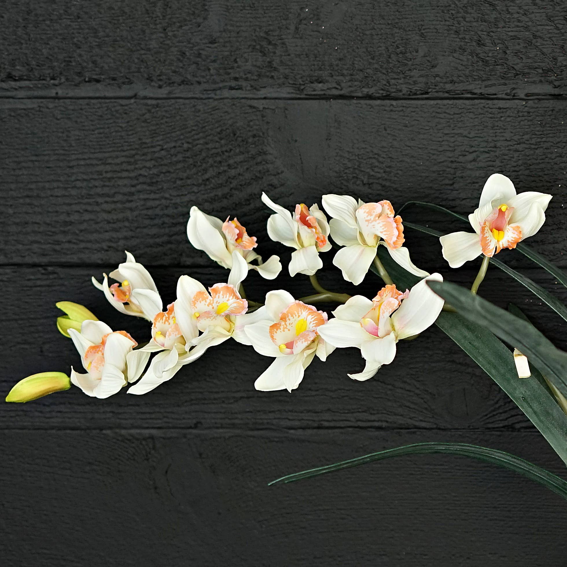 Holiday Depot Inc. - Wholesale Artificial Flowers - IT012CR- 32in Cymbidium orchid w leaves bush- Cream3