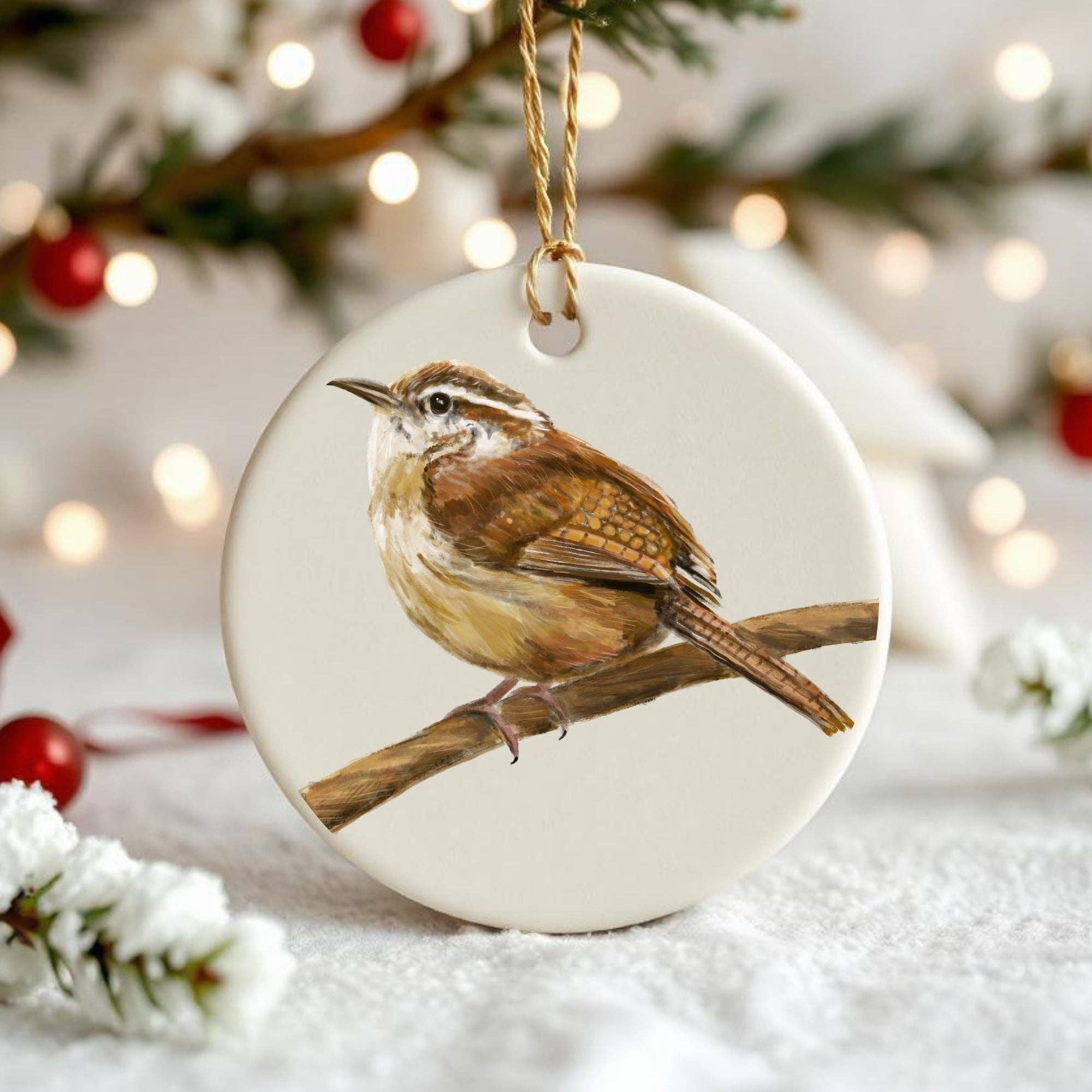 MerikaArt - Wholesale Ornament - Carolina Wren Ceramic Ornament2