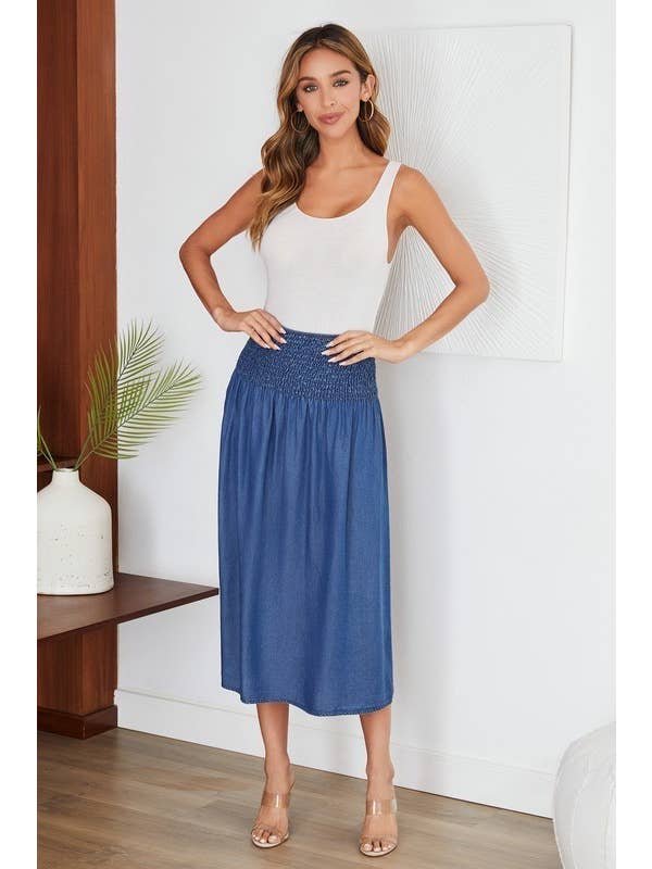 VENTI6 - Wholesale Skirt - Women's - SMOKED WAIST MIDI SKIRT (68884)11