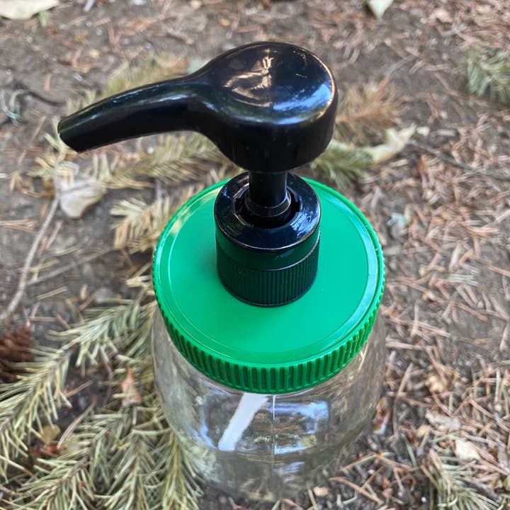 Black & Green, Mason Jar Pump Lid- QUART length for wholesale by Simple Sundries, LLC