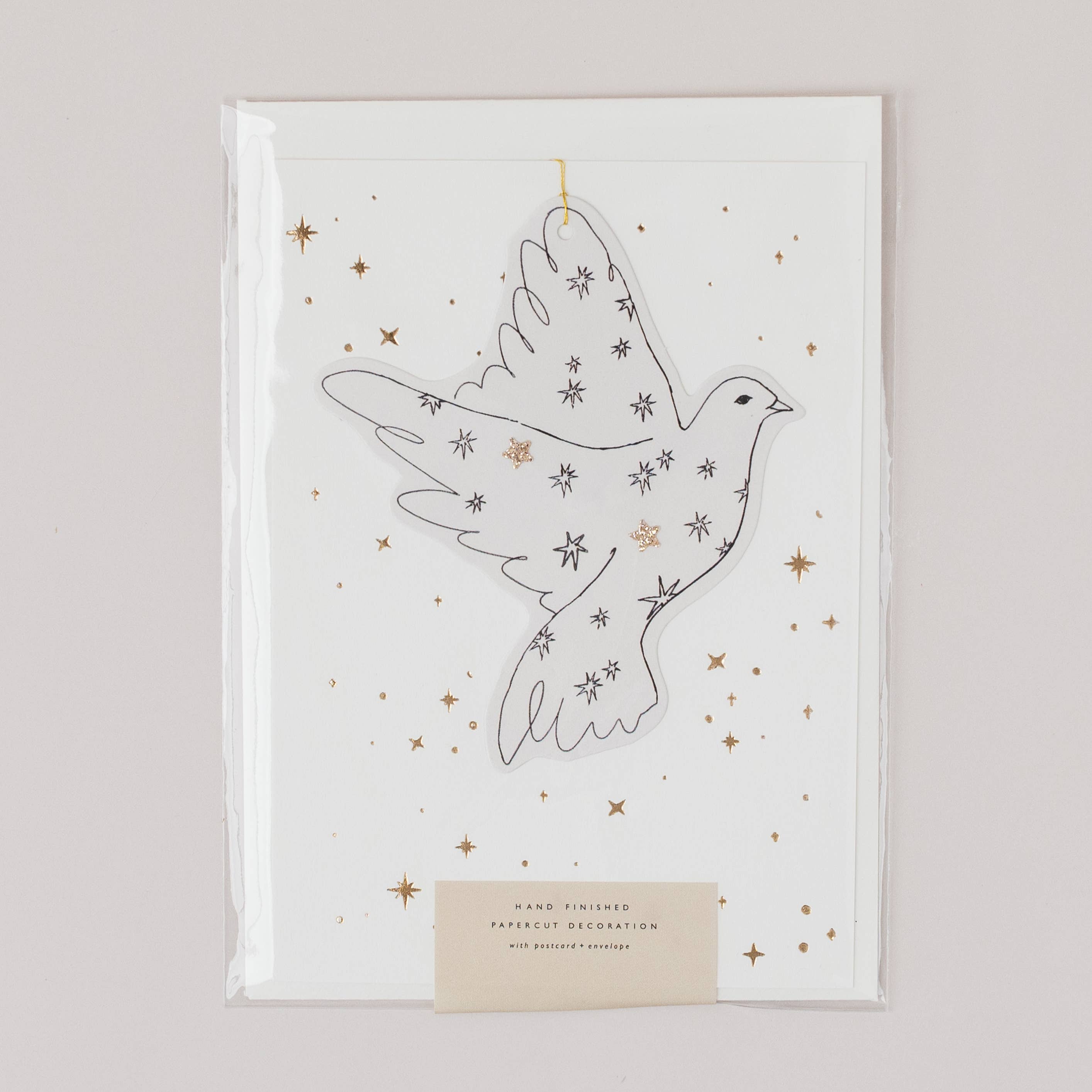 Katie Housley - Wholesale Christmas card - DOVE PAPERCUT CHRISTMAS DECORATION WITH POSTCARD & ENVELOPE HOLIDAY CARD1