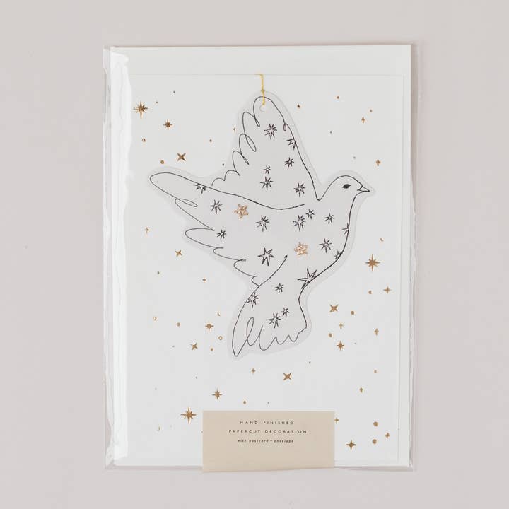 Katie Housley - Wholesale Christmas card - DOVE PAPERCUT CHRISTMAS DECORATION WITH POSTCARD & ENVELOPE HOLIDAY CARD1