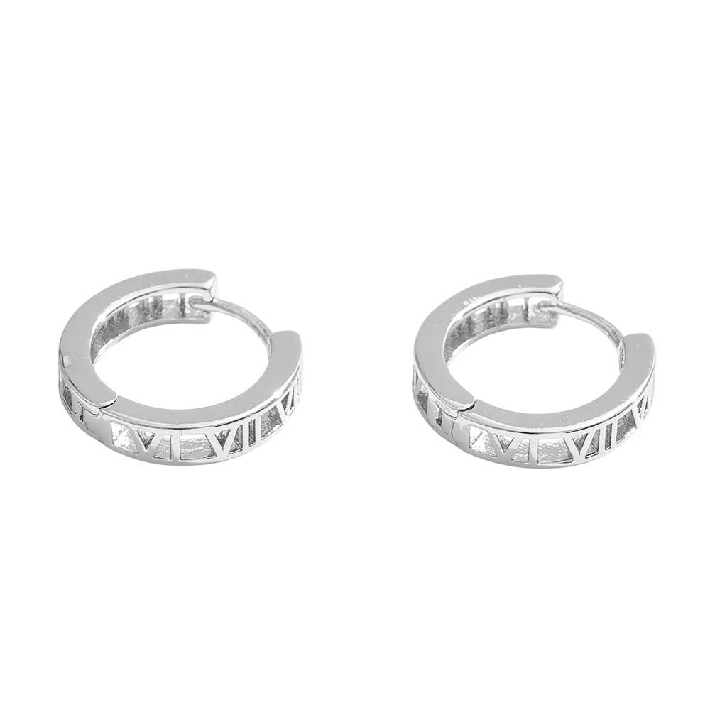 Sensibling Corp. - Wholesale Huggie Earrings - 14K Gold Dipped Roman Numeral Huggie Hoop Earrings3