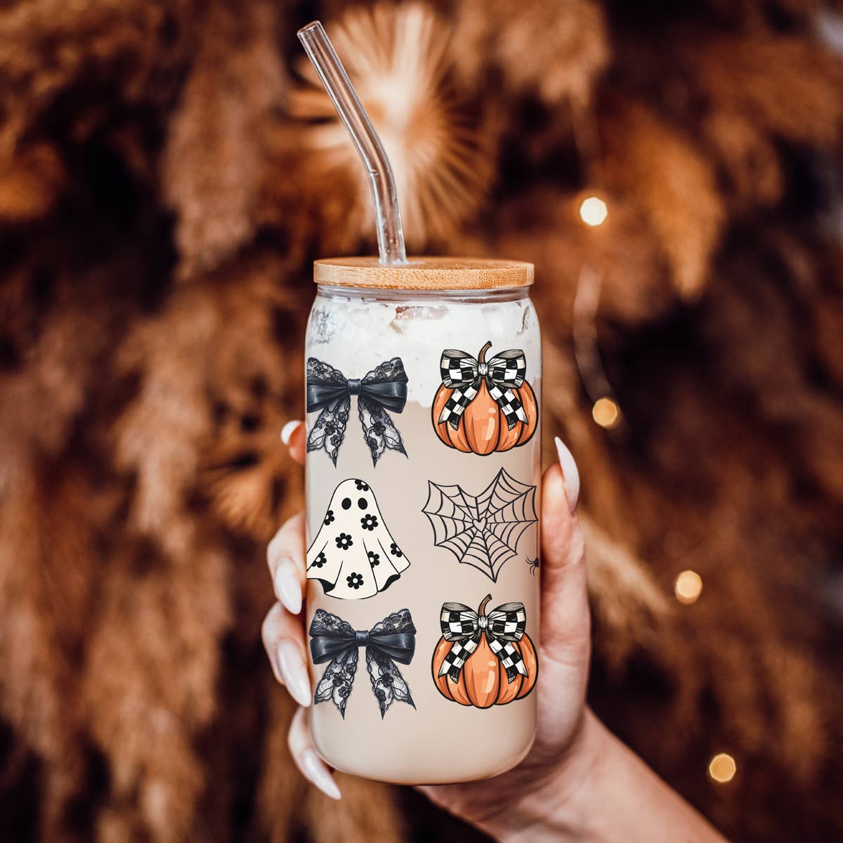 Gia Roma - Wholesale Drinking Glass/Cup - Vintage Santa Christmas Glass Tumbler with Straws & Wood Lid204