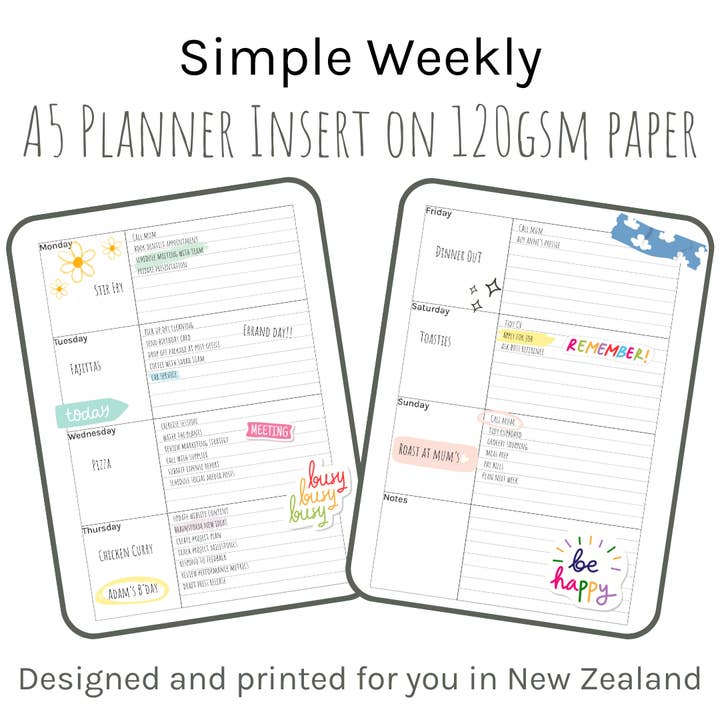 Loose Leaf A5 Planner Inserts 120gsm | Simple Weekly for wholesale by Journal Junkies