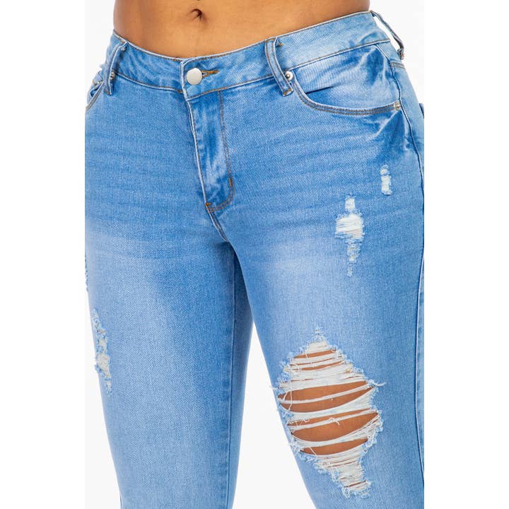 Blue Turtle - Wholesale Jeans - Women's - Extreme Stretch Distressed Mid Rise Skinny Jean Light YR2203