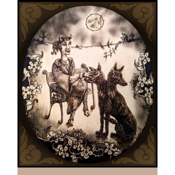 Chaos Woods - Wholesale Art Print - Full moon, faun & two-headed dog fantasy print