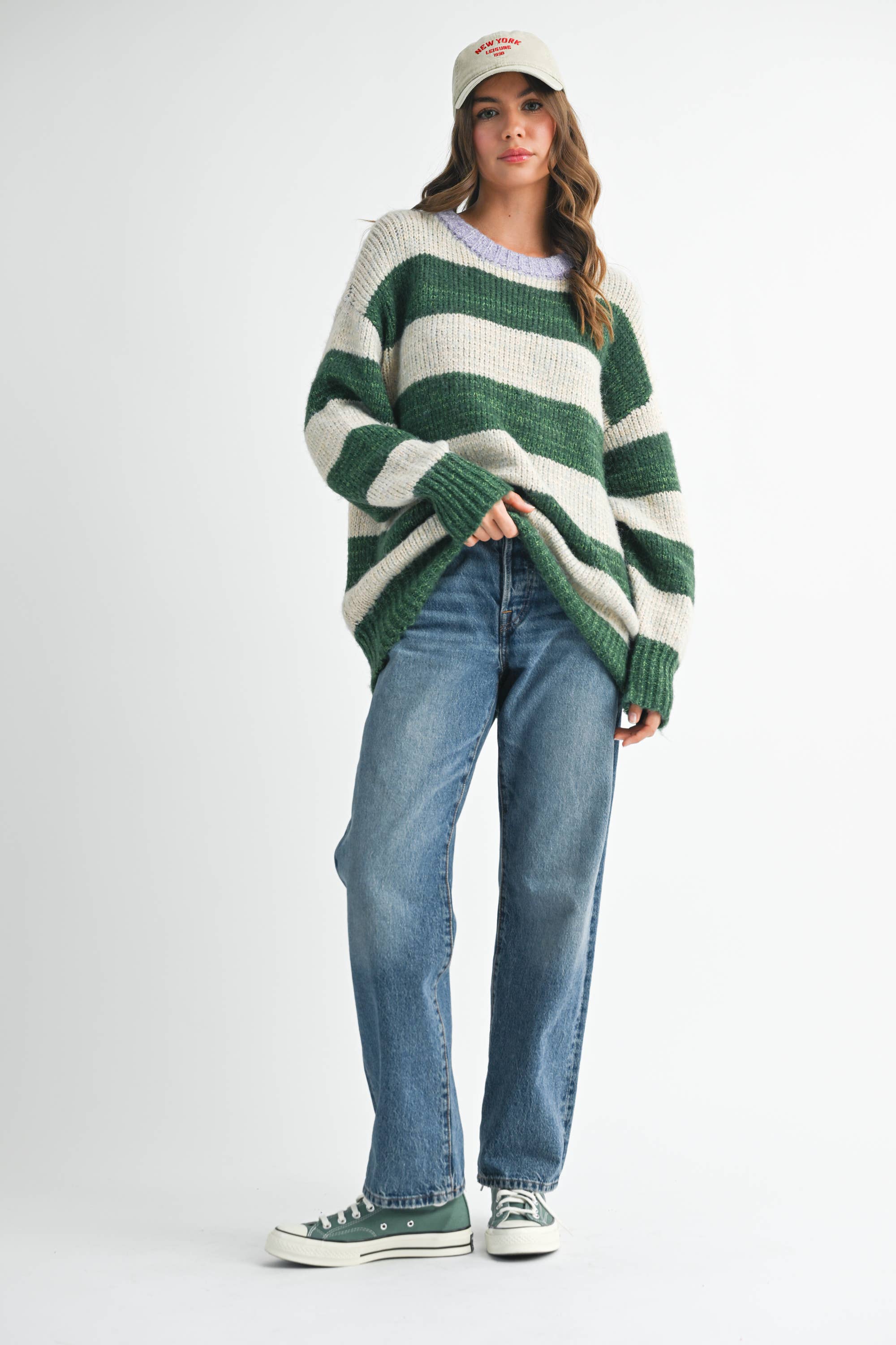 Green 3288GK Oversized Striped Sweater for wholesale on Faire1