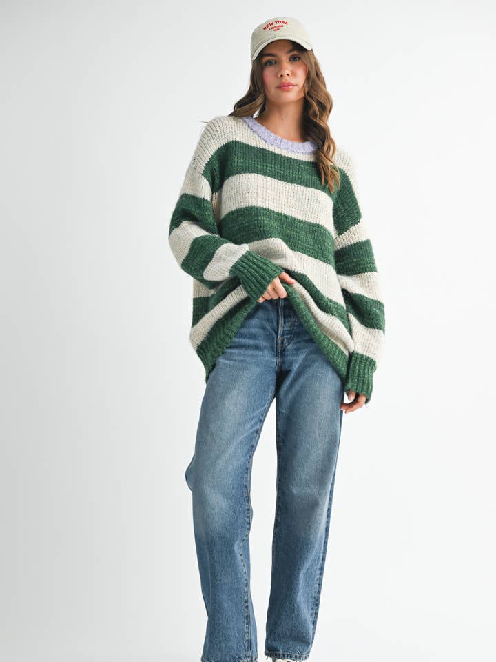 Green 3288GK Oversized Striped Sweater for wholesale on Faire1