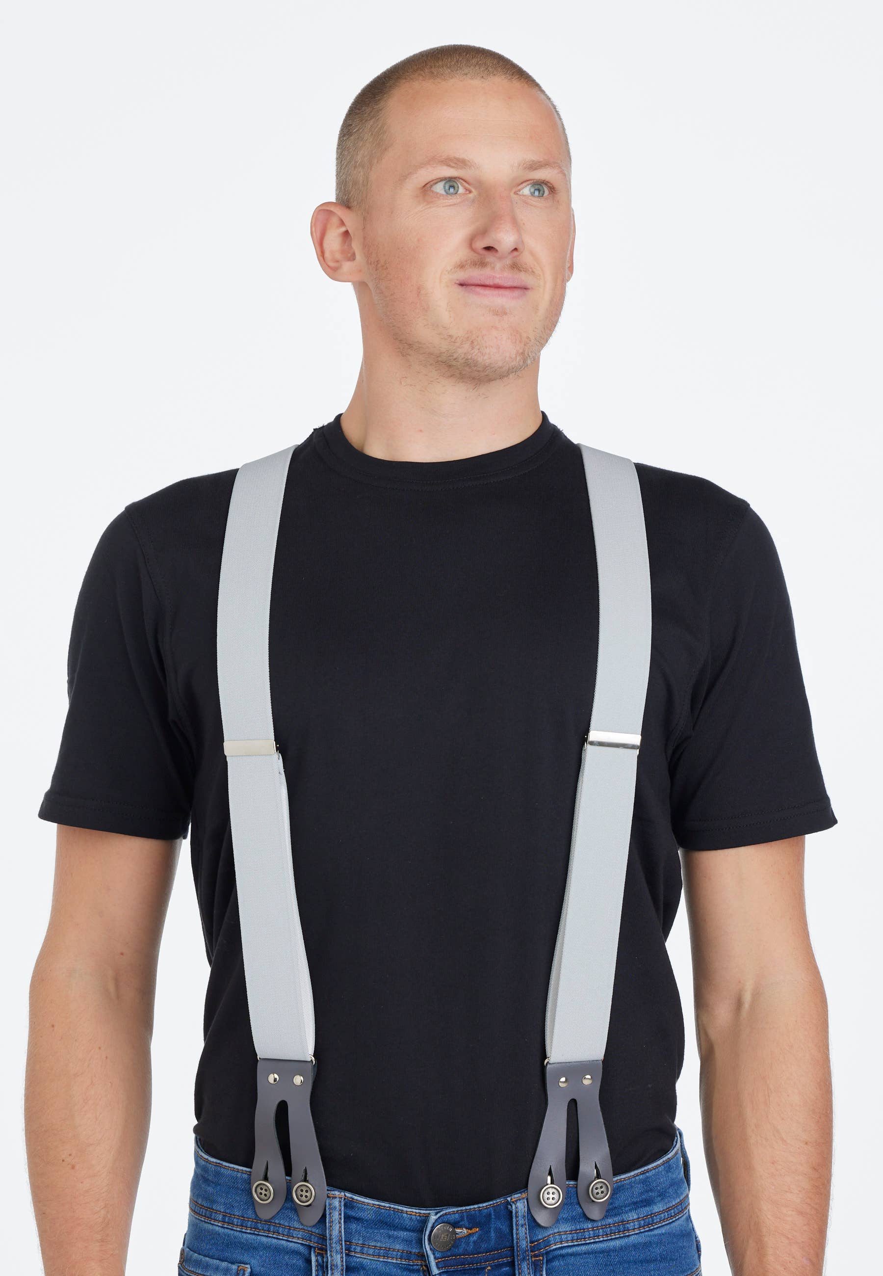 Pierre Mouton - Wholesale Belt - Unisex - Strong Braces Light Grey with Leather 120 cm | Handmade1