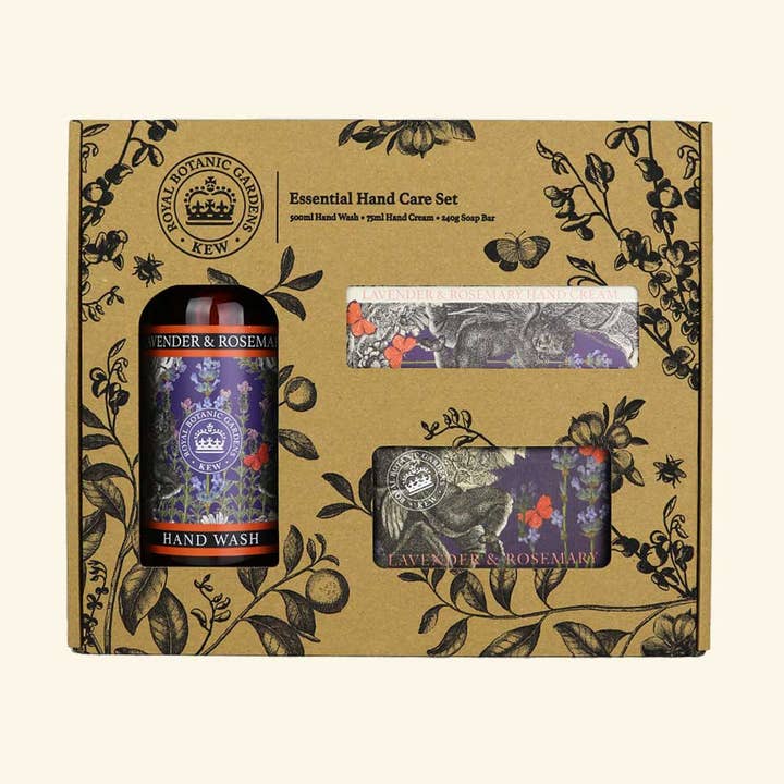 Coffret cadeau essentiel à la lavande et au romarin de Kew Gardens pour la vente par The English Soap Company