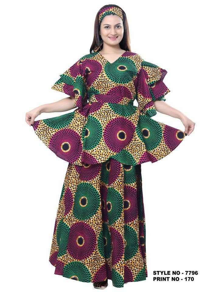 KaraChic - Wholesale Top & Skirt Set - Women's - 7796 - Authentic African Print 2pc Wrap Top & Skirt Set