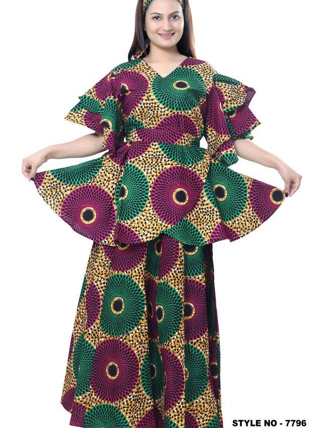KaraChic - Wholesale Top & Skirt Set - Women's - 7796 - Authentic African Print 2pc Wrap Top & Skirt Set