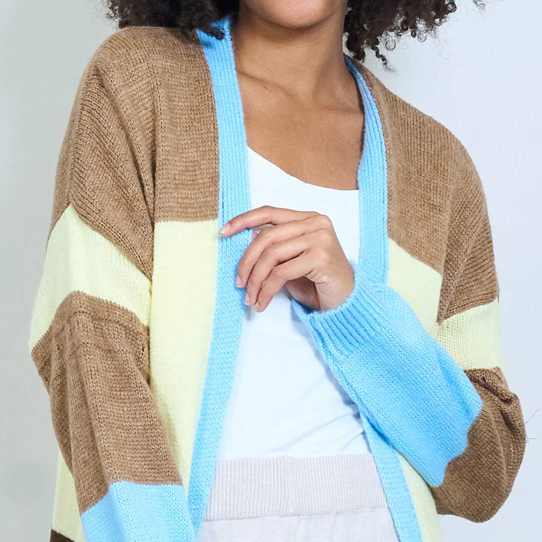 AMELÉ - Wholesale Cardigan - Women's - Long multicolor knit cardigan with color blocks3
