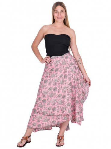 Gonna Lunga Stampata tonalità Rosa per la vendita all'ingrosso da parte di Kimago Look