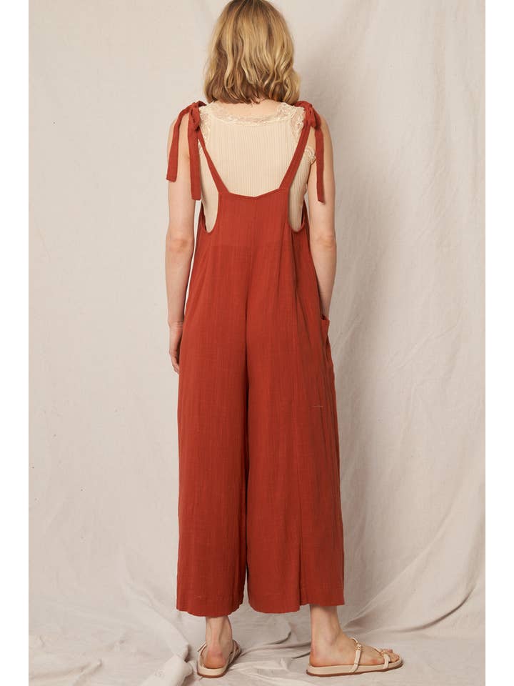 En Crème - Wholesale Jumpsuit - Women's - Ruched Neck Shoulder Tie Loose Fit Jumpsuit16