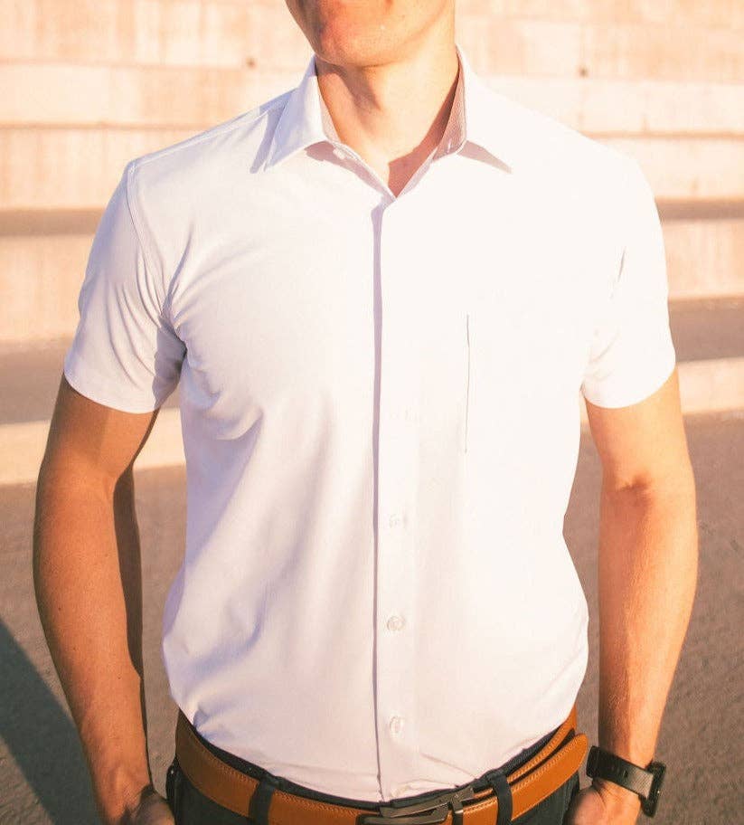 Tough Apparel - Wholesale Button Down Shirt - Men's - White Hustle Dress Shirt - Short Sleeve8