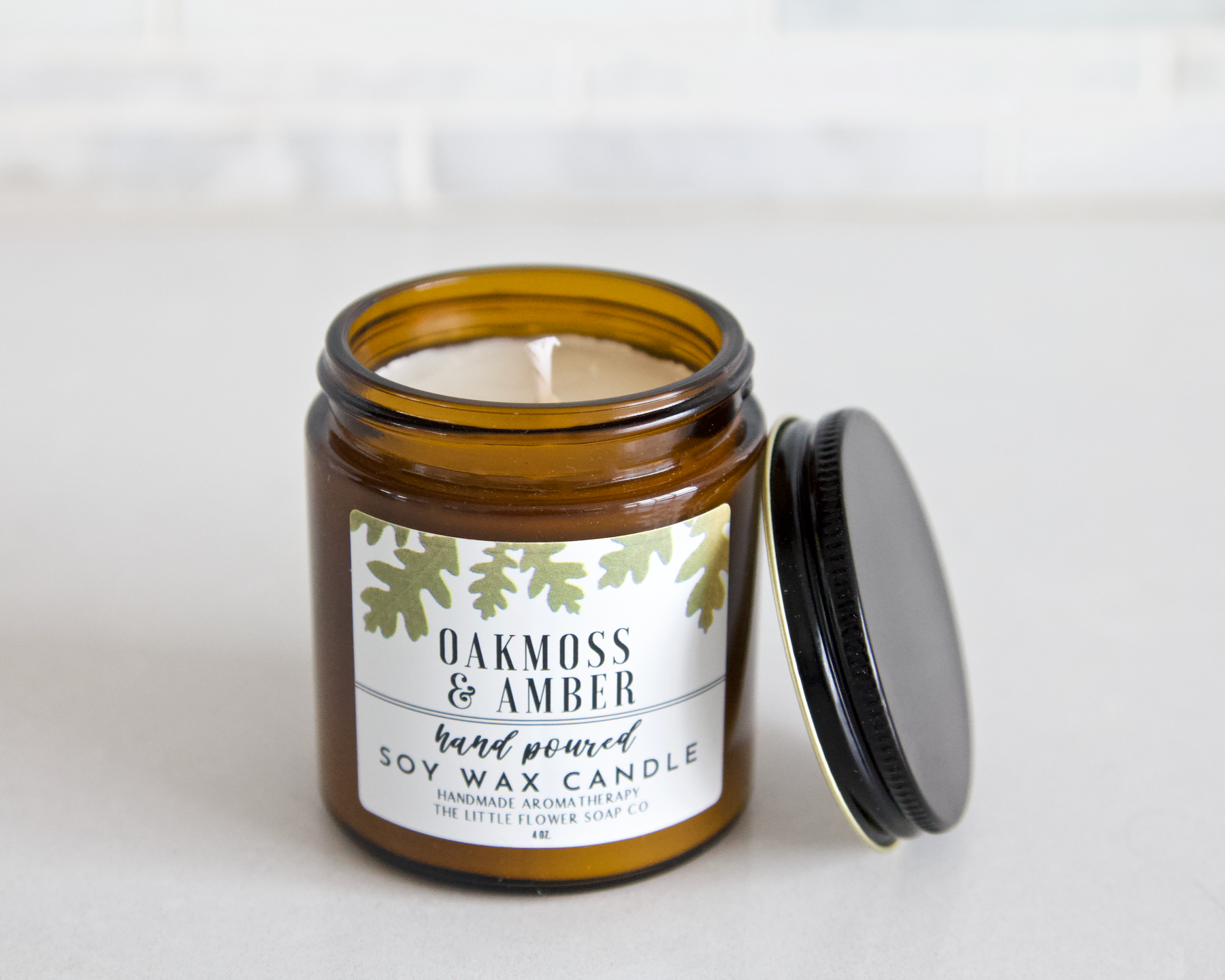 The Little Flower Soap Co - Wholesale Jar/Filled Candle - Oakmoss & Amber 4oz Soy Candle5