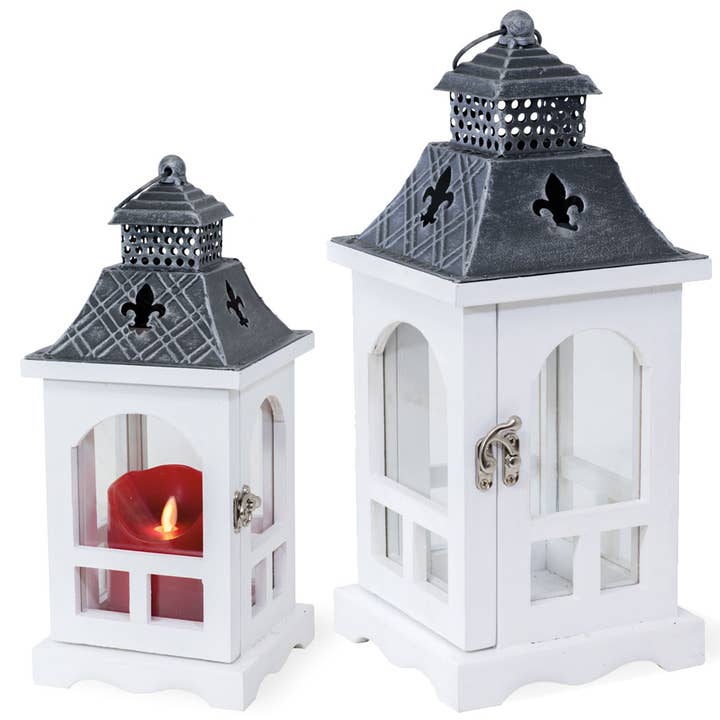 Boston International - Wholesale Lantern - White Fleur de Lis Lanterns
