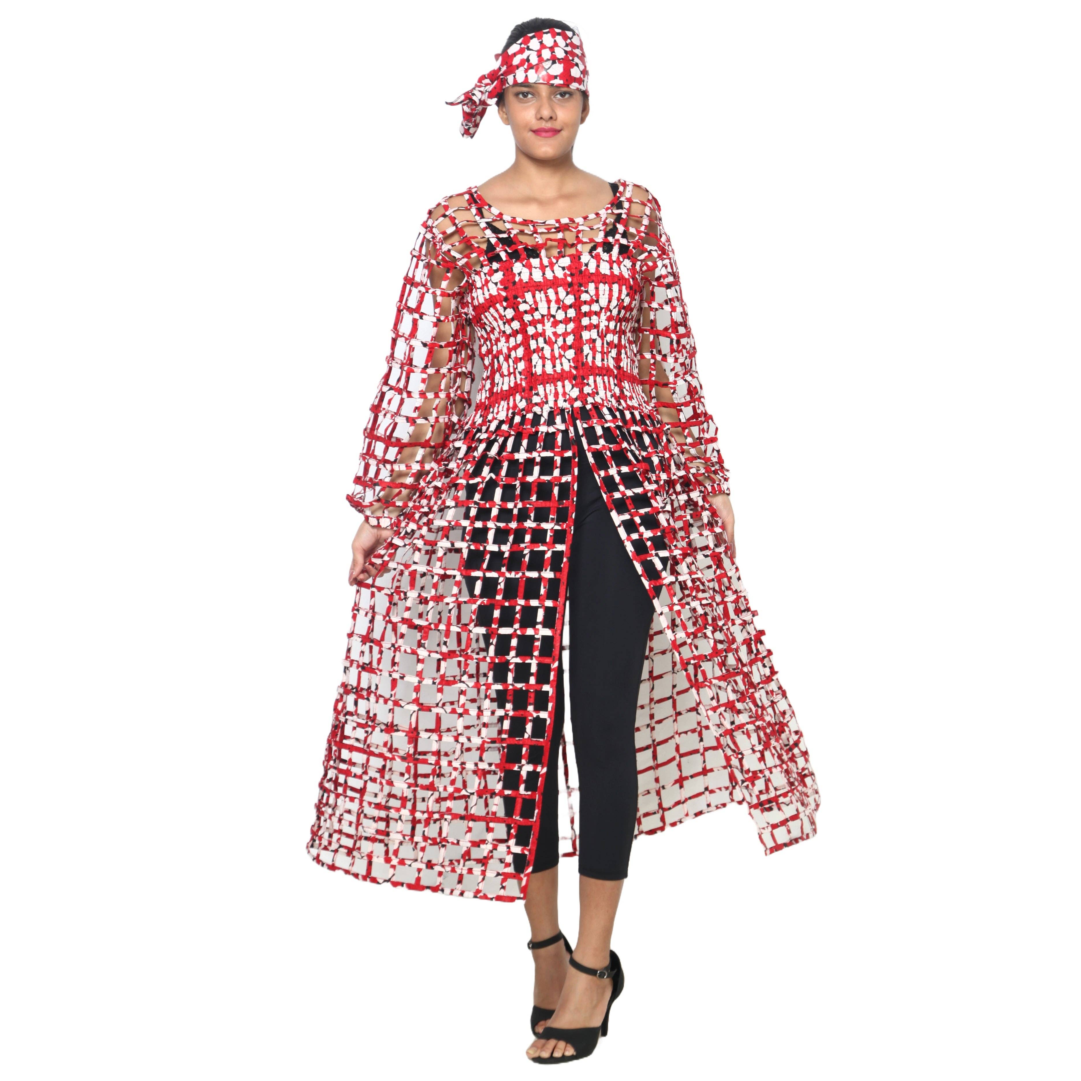African Stars - Wholesale Dress - Women's - Women's Long Sleeve Smocked Bodice Cage Dress -- FI-ST12221