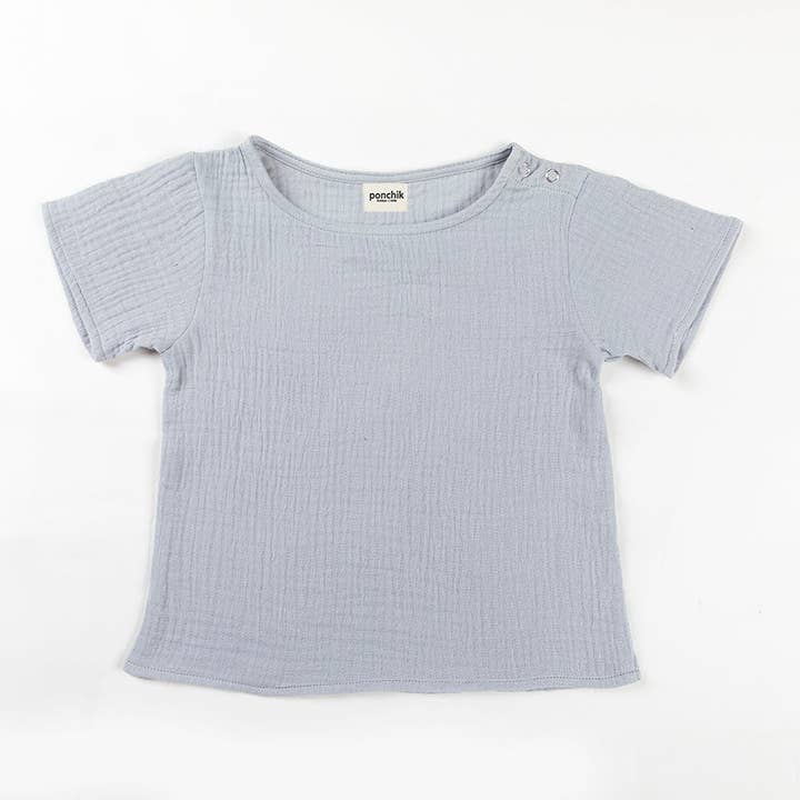 Ponchik Capri Blue Cotton Baby T-Shirt for wholesale by Maison Sunny