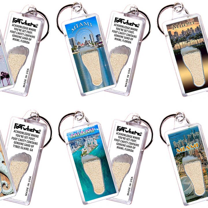 Miami FootWhere® Souvenir Keychain. 72 pieces/ 6 assorted styles. for wholesale by FootWhere- USA Group, Inc.