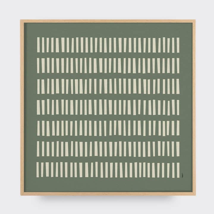 Bastoncini, verde muschio, stampa artistica astratta per la vendita all'ingrosso da parte di Tom Pigeon