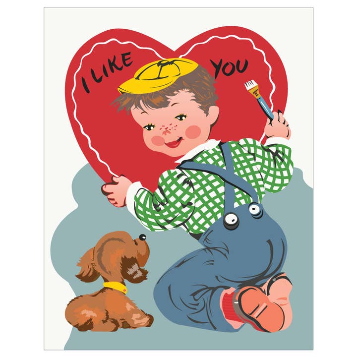 5'' x 7'' I Like You Boy & Dog Valentine Greeting Card for wholesale by Fridgedoor