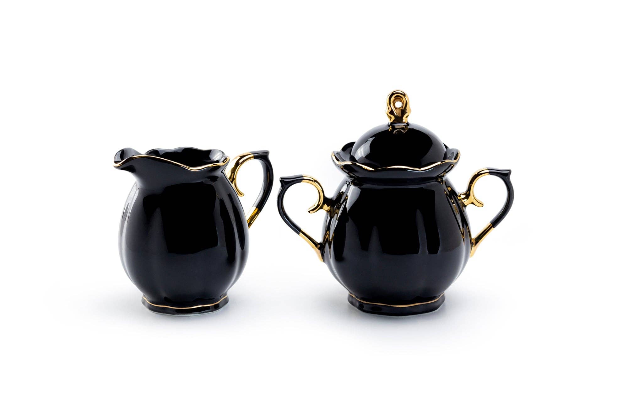 Grace Teaware - Wholesale Creamer - Black Gold Scallop Fine Porcelain Sugar and Creamer Set1