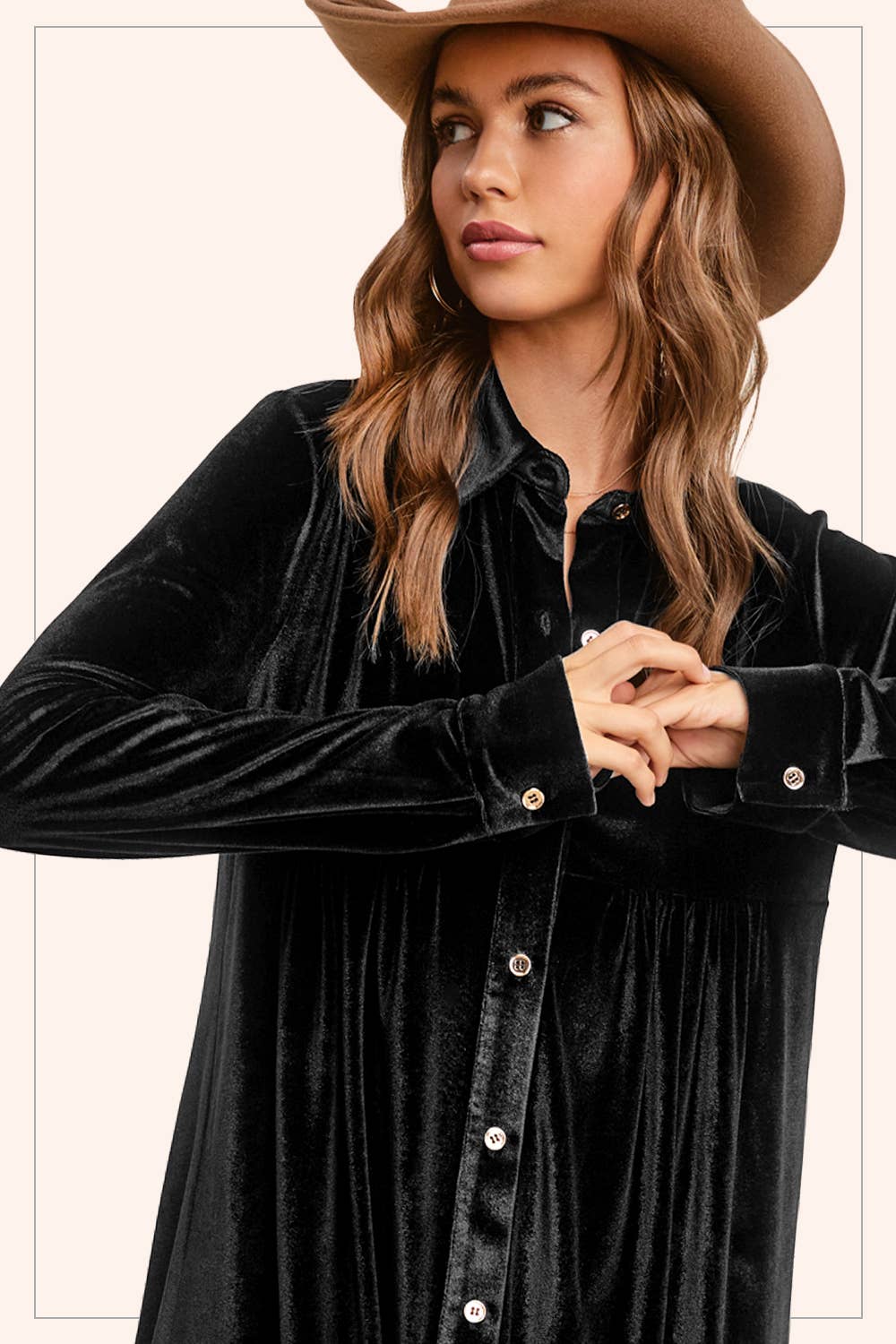 La Miel - Vendita all'ingrosso Vestito - Donna - Vestito in velluto morbido con colletto e bottoni La Miel23