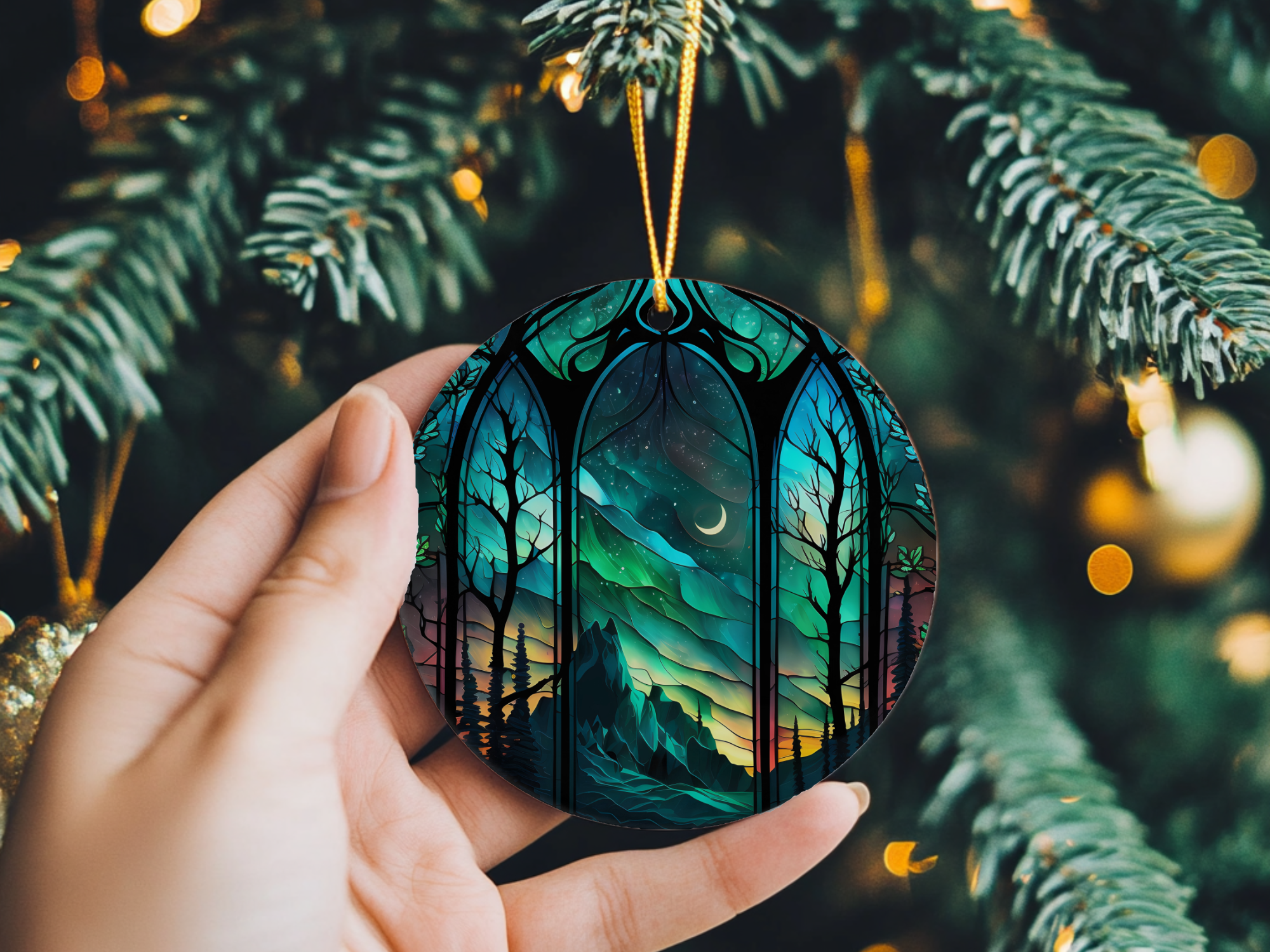 Fernville Creations - Wholesale Ornament - Northern Lights I Ceramic Ornament with Printed Image4