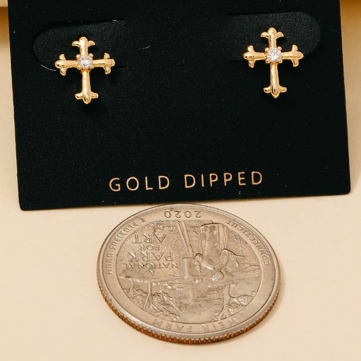 Gold Dipped Cz Stud Gothic Cross Stud Earrings for wholesale on Faire
