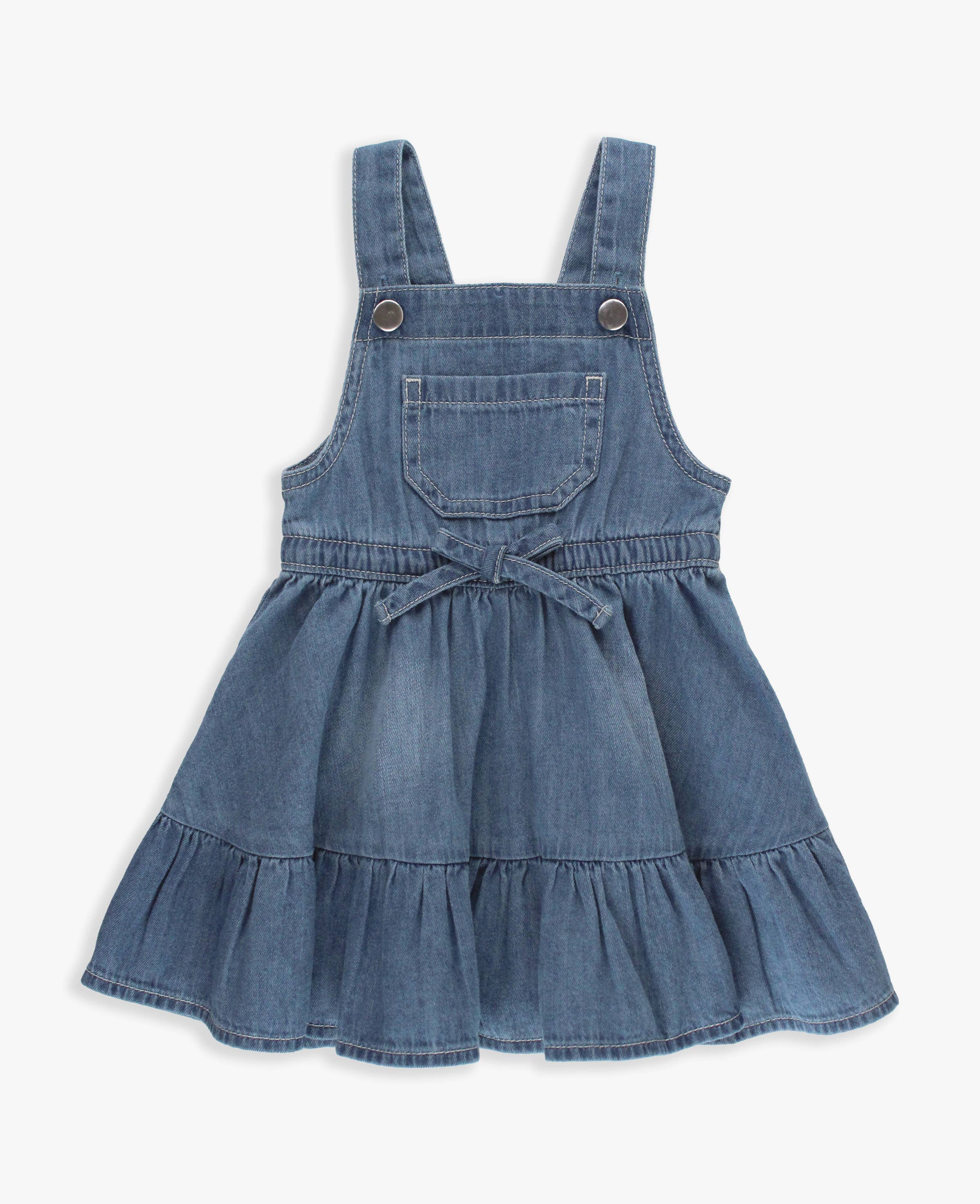 Blue Girls Light Wash Denim Overall Jumper Dress for wholesale on Faire4