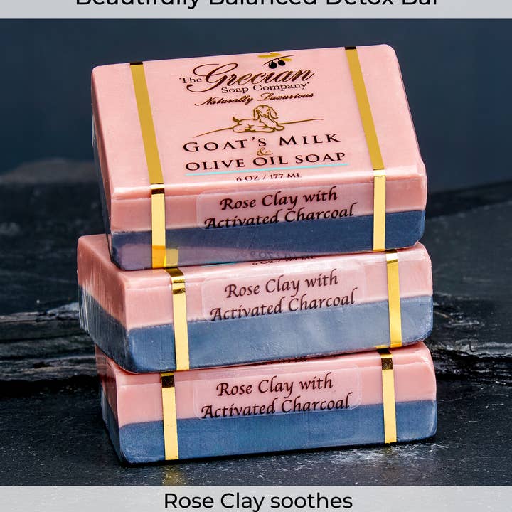 Rose Clay Activated Charcoal Goat's Milk Natural Bar Soap for wholesale by The Grecian Soap Company