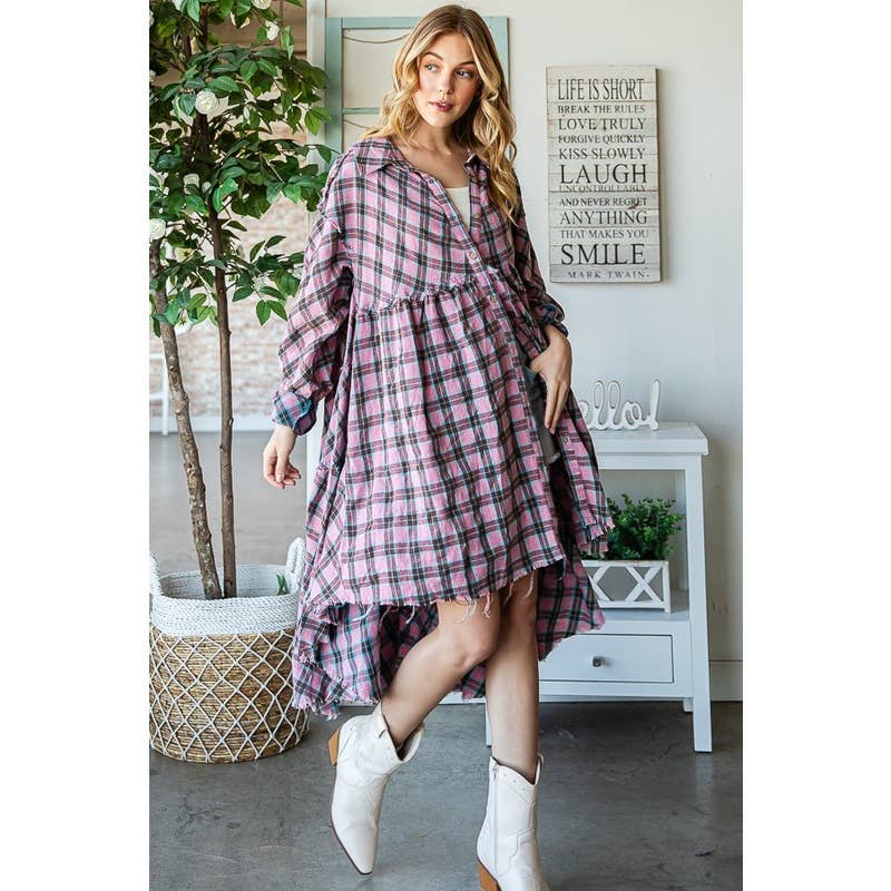 Oli&Hali - Wholesale Shirt - Women's - WASHED TIERED RUFFLE BACK DETAIL PLAID TUNIC SHIRT10