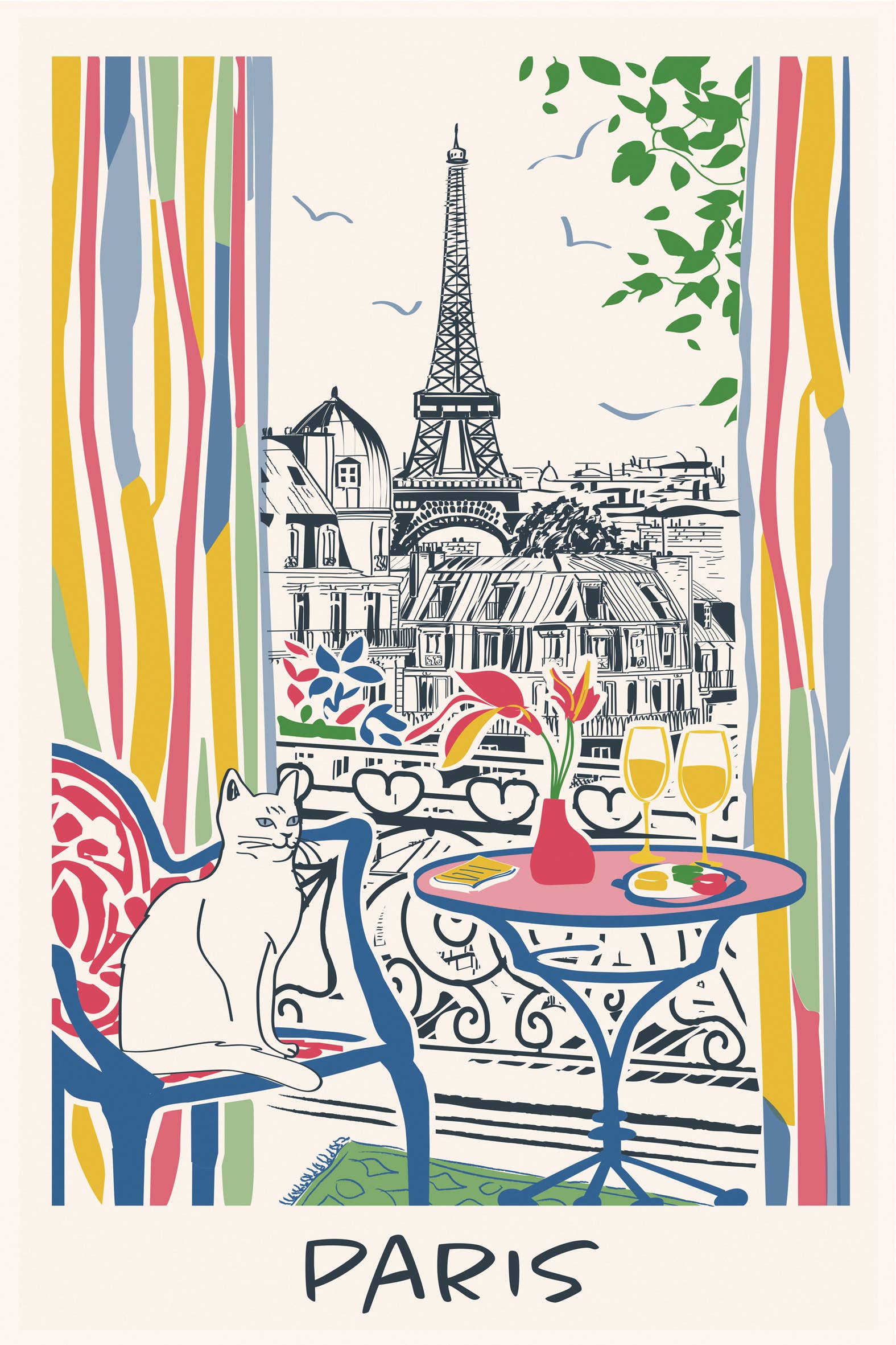 Maison Vivaraise & La Cerise sur le Gâteau - Wholesale Tea Towel - Tea Towel Window on Paris Ecru 48 x 72