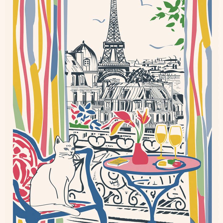 Maison Vivaraise & La Cerise sur le Gâteau - Wholesale Tea Towel - Tea Towel Window on Paris Ecru 48 x 720