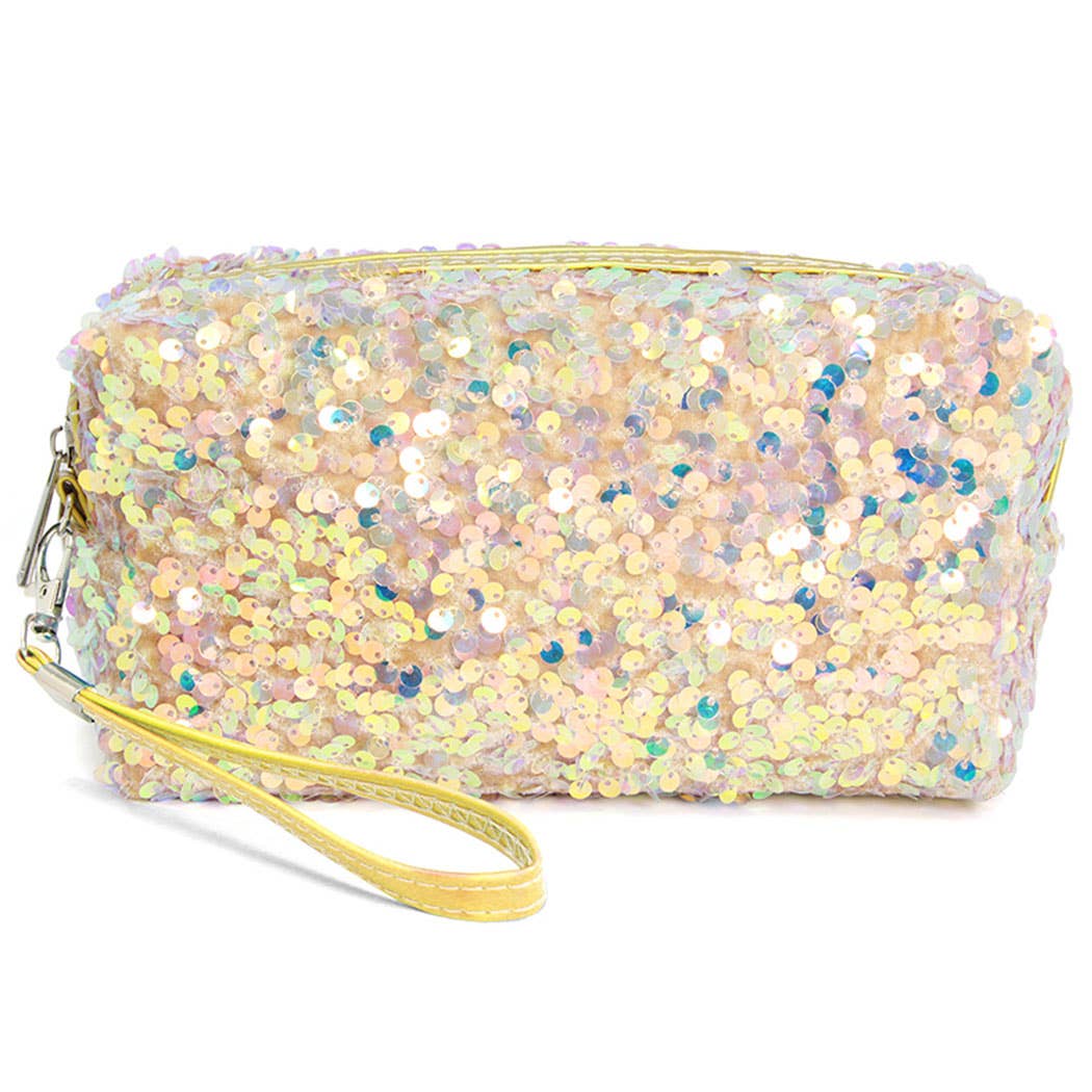 Fashion City - Wholesale Makeup/Cosmetic Bag - Sequin Zipper Cosmetic Pouch Bags w Strap11