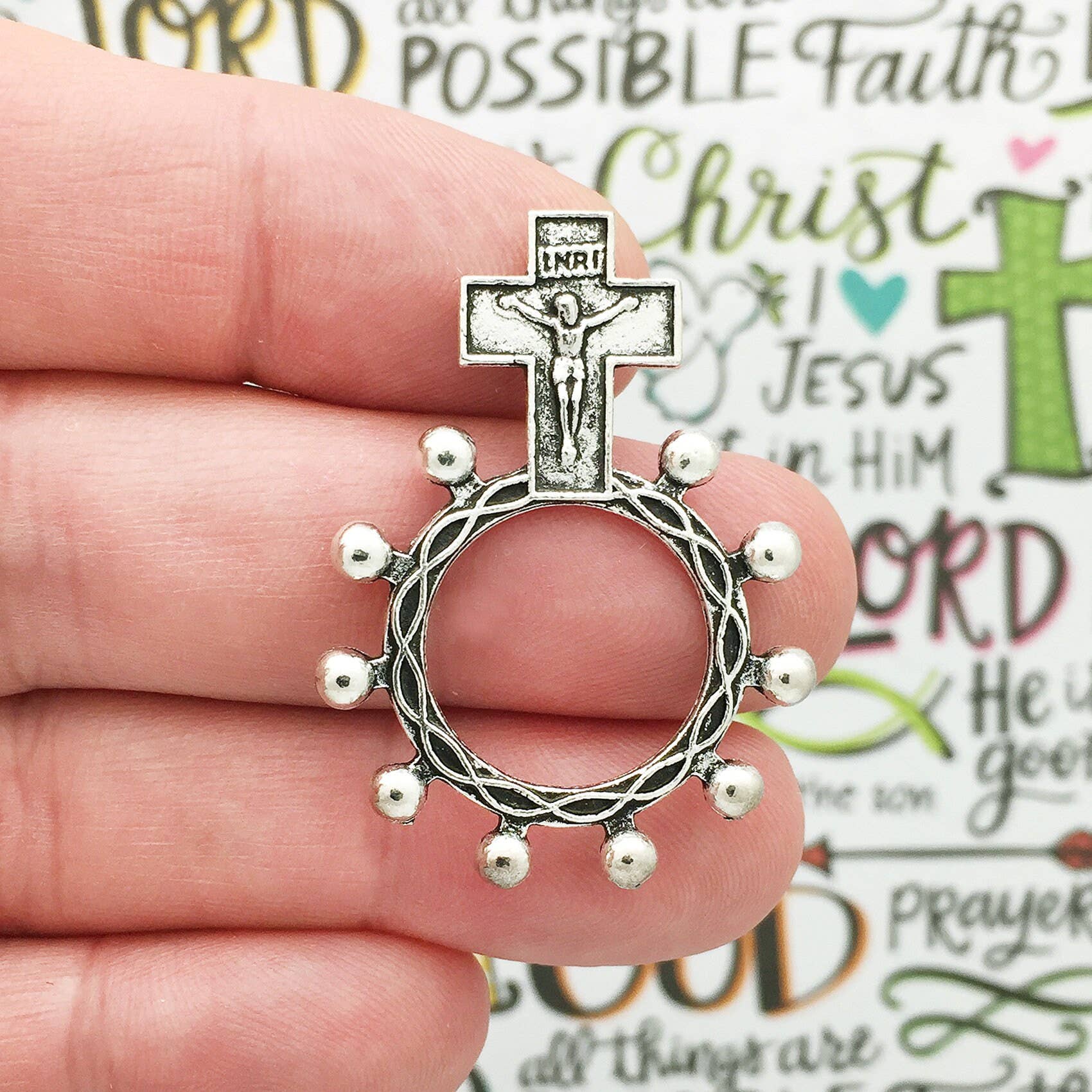 Treasure Island - Wholesale Individual Charm/Pendant - 2 Silver Rosary Ring by TIJC SP11240