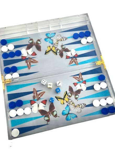 Game, Backgammon- Grey Butterfly for wholesale by Maven Home