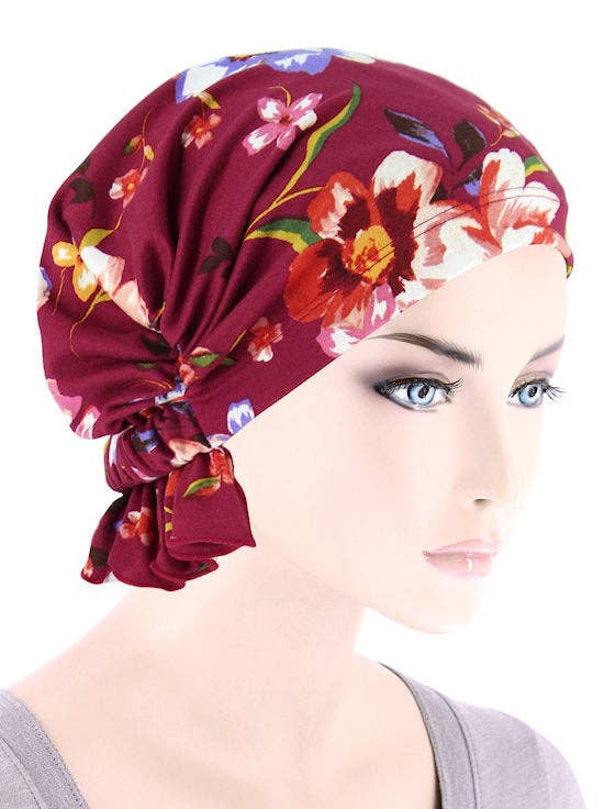 Turban Plus – wholesale Head scarf – Women's – The Abbey Cap Burgundy Red Blossom