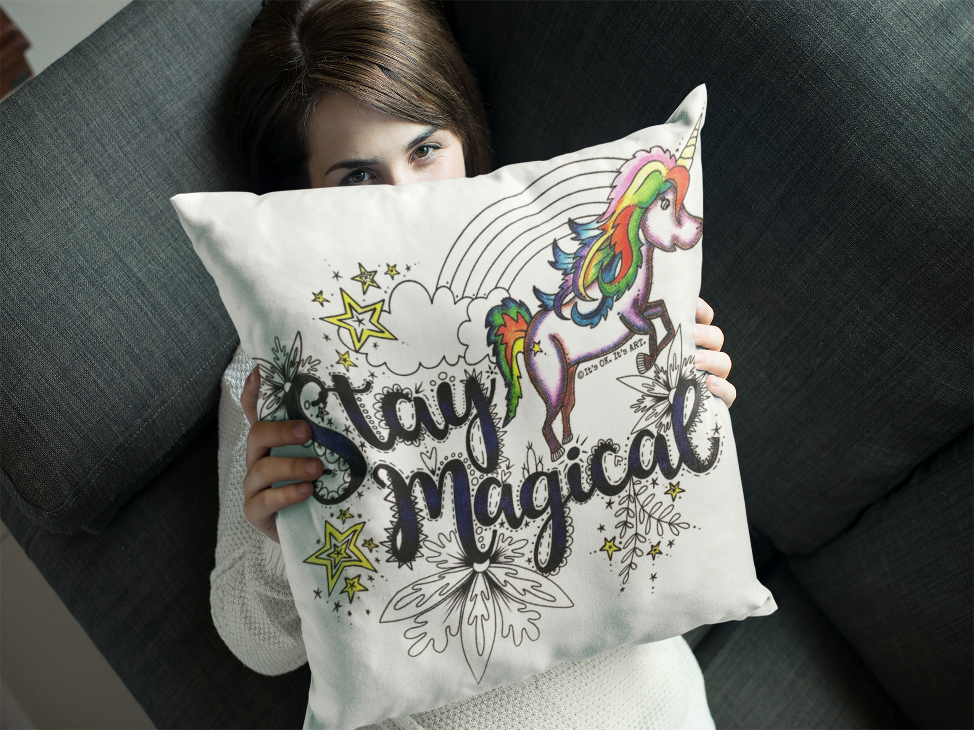 It's OK. It's ART. - Wholesale Throw Pillow Cover - Stay Magical Unicorn Throw Pillow Cover1