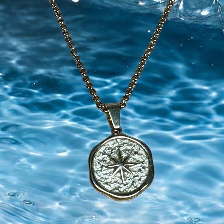 Jackie Gallagher Designs - Handmade Coastal Jewelry - Wholesale Pendant/Charm Necklace - Stainless steel stamped compass rose necklace3